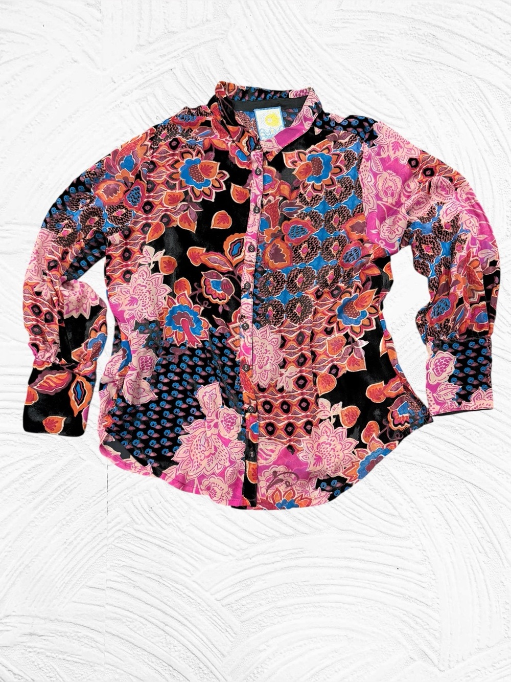 Johnny Was Yrene‎ Velvet Burnout Blouse Petite Med Boho Festival art deco